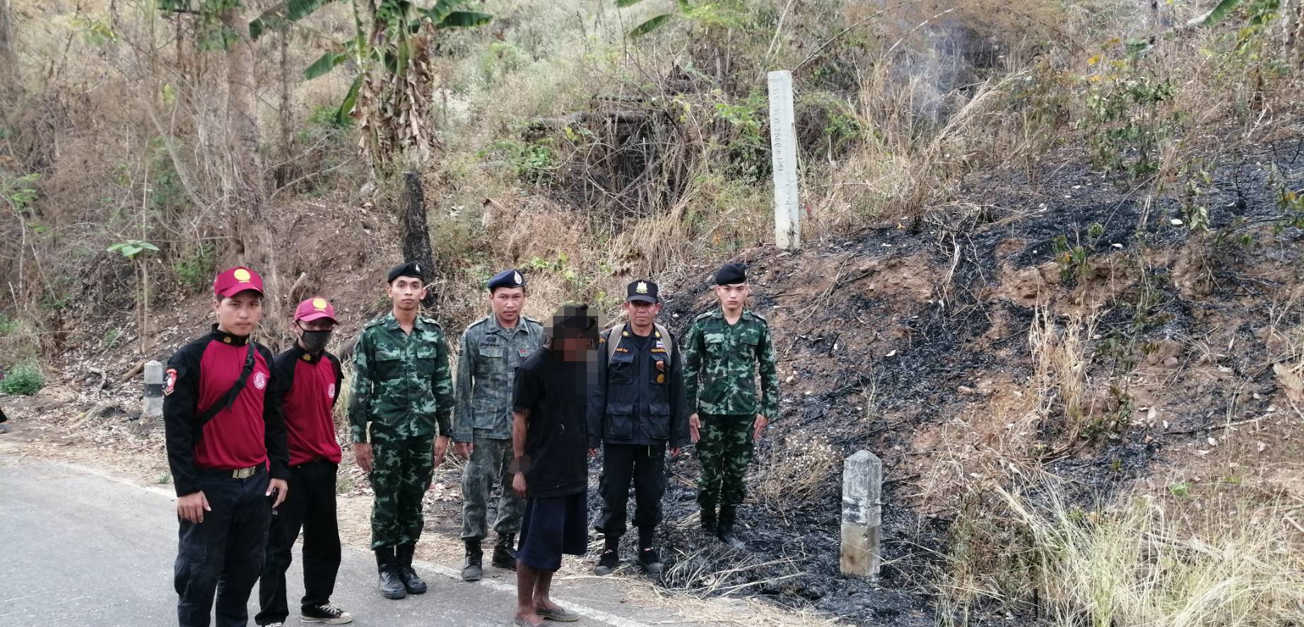 สภ.ห้วยโป่งรวมตัวผู้จุดไฟเผาหญ้า