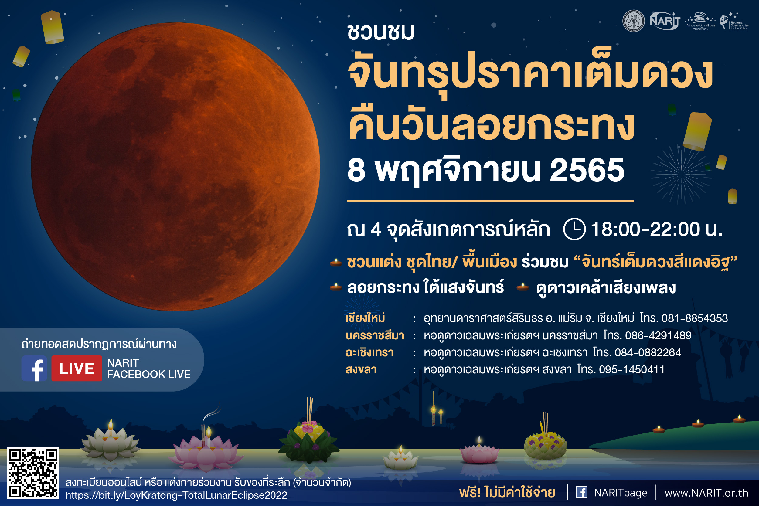 เชียงใหม่ - สดร. จัดกิจกรรมชม “จันทรุปราคาเต็มดวงคืนวันลอยกระทง” 8 พ.ย. นี้